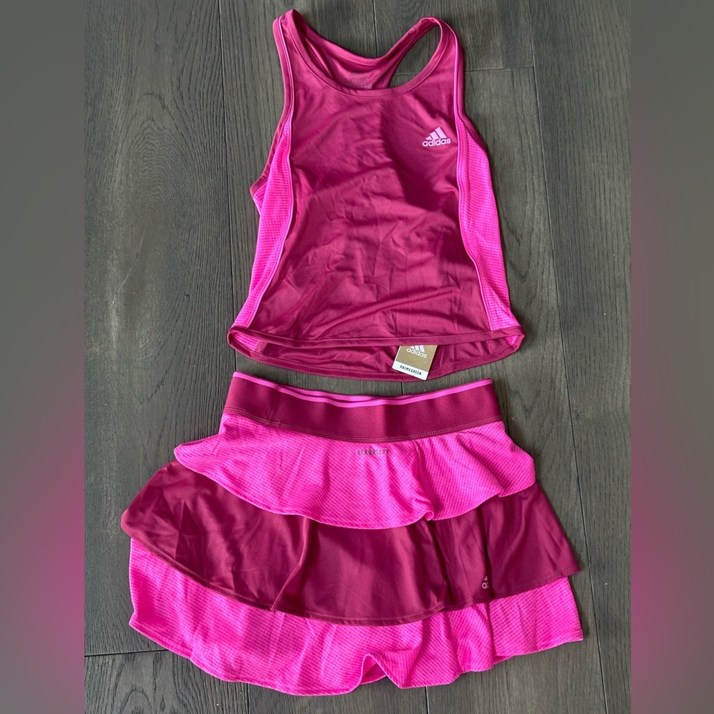 Adidas Girls Tennis Skirt & Tank Outfit Set Pink Size Medium New with Tags